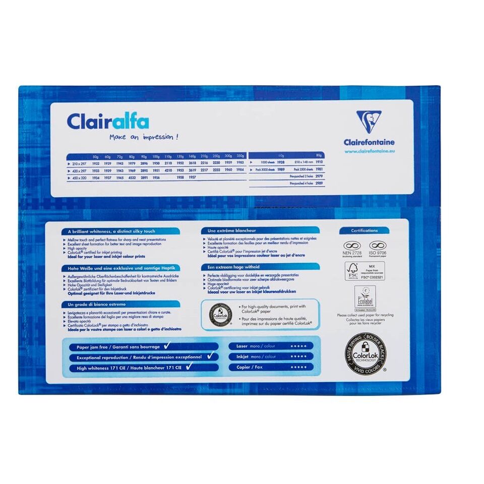 6 X Clairefontaine Clairalfa Druckerpapier A4 1500 Blatt gesamt, 160g/qm