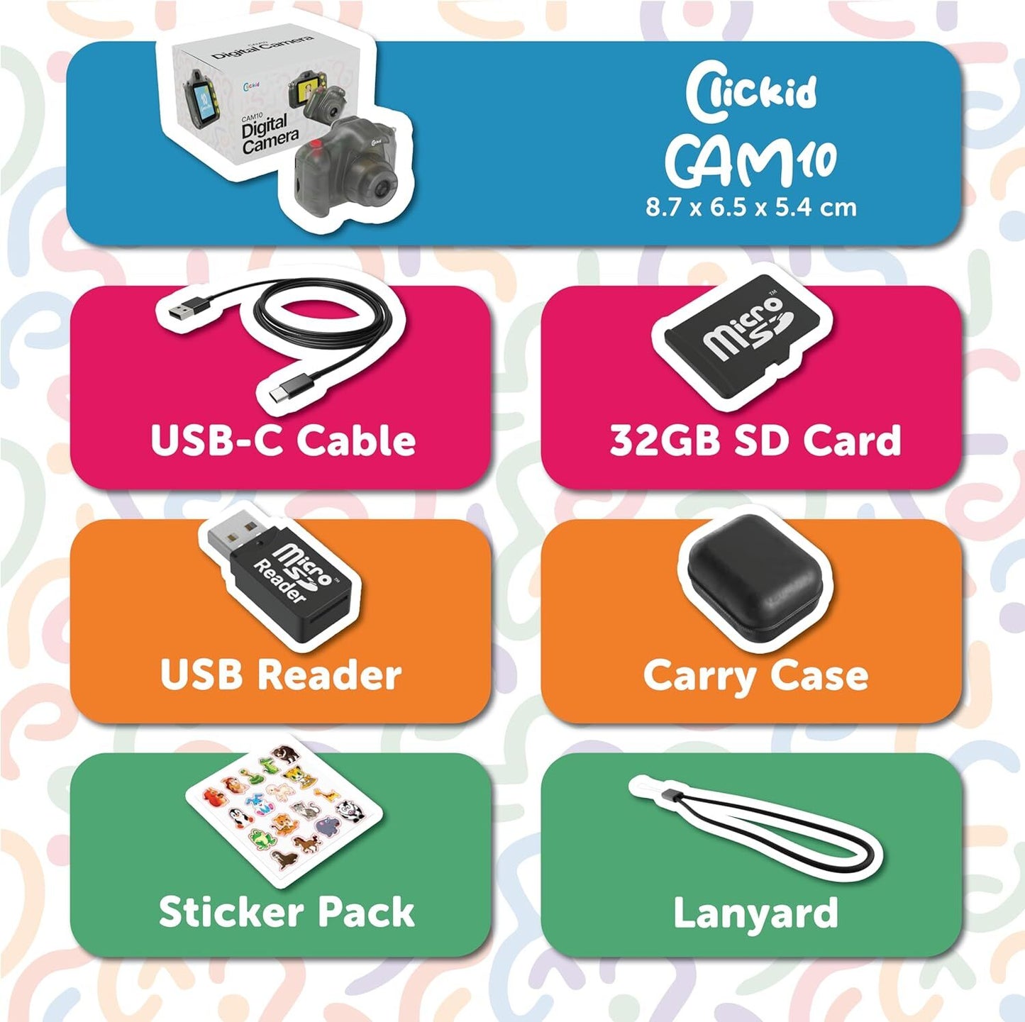 ClicKid CAM10, Fotokamera für Kinder, Dual‑Lens, 8× Zoom, 32 GB,