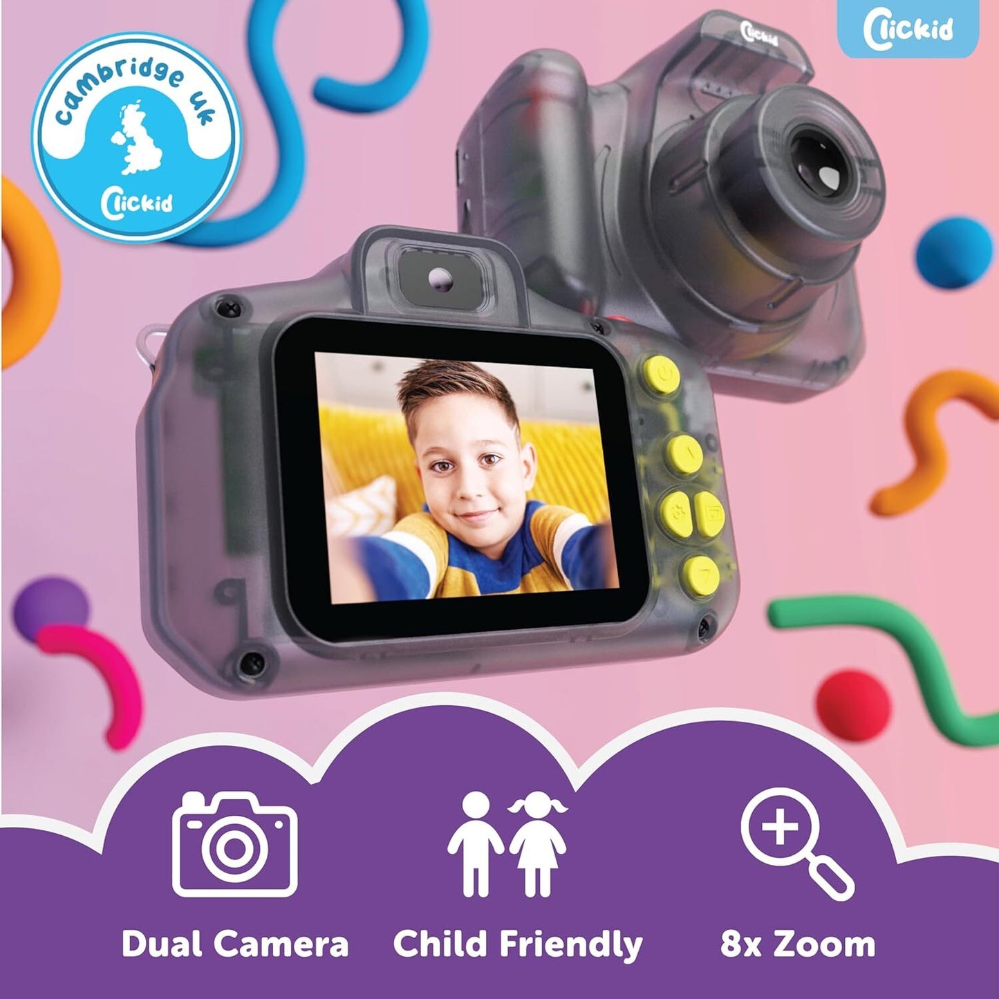ClicKid CAM10, Fotokamera für Kinder, Dual‑Lens, 8× Zoom, 32 GB,