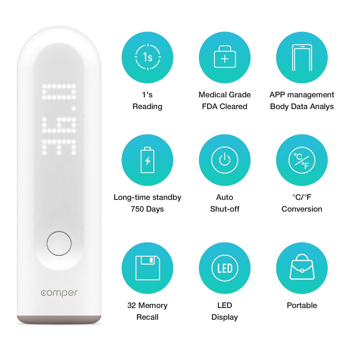Comper Thermometer Smart digital Fieberthermometer Bluetooth mit innovativer App