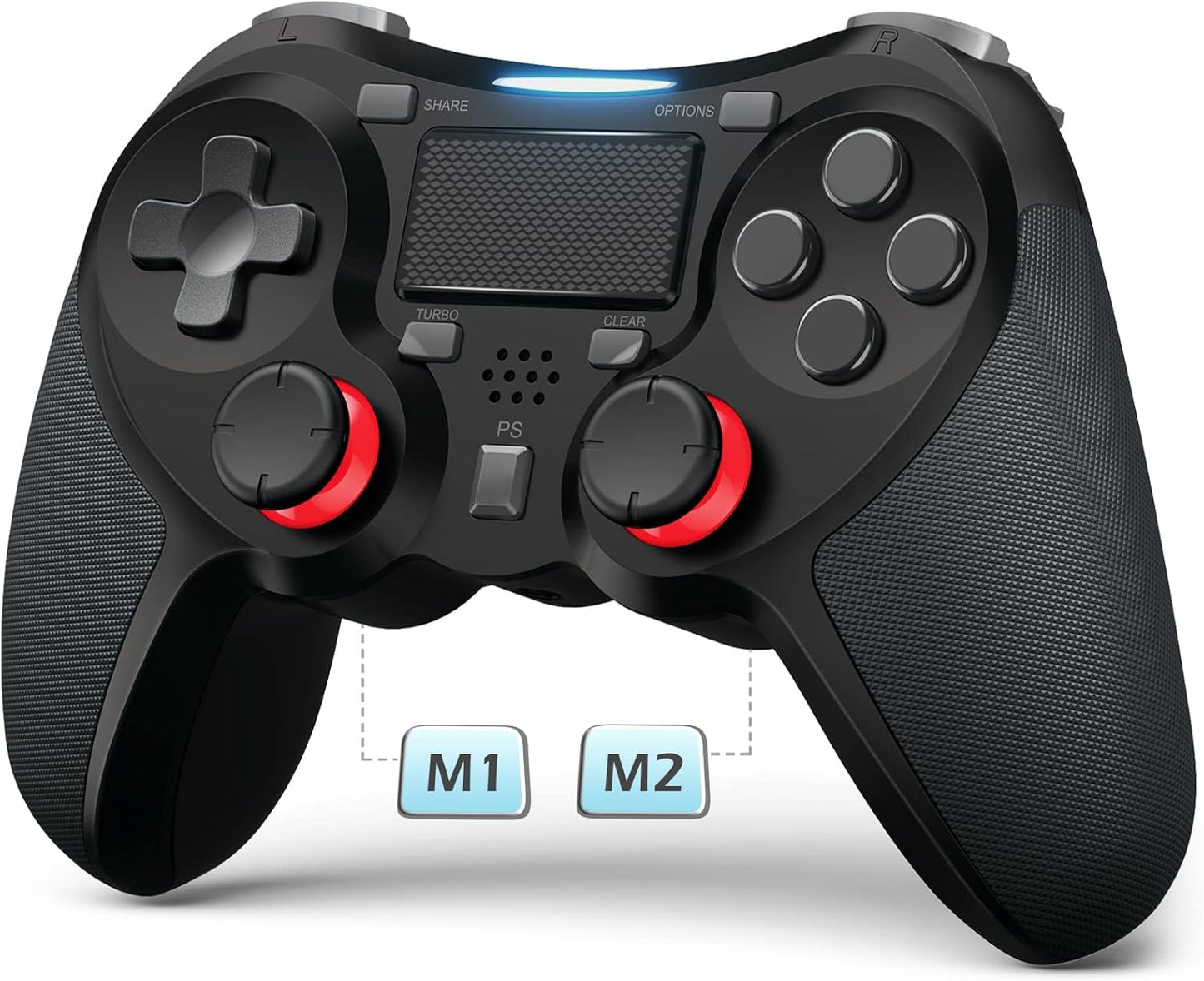 Visenovo Kabelloser PS4-Controller Dualshock mit LED-Licht Für PS4/Pro/Slim (Schwarz)