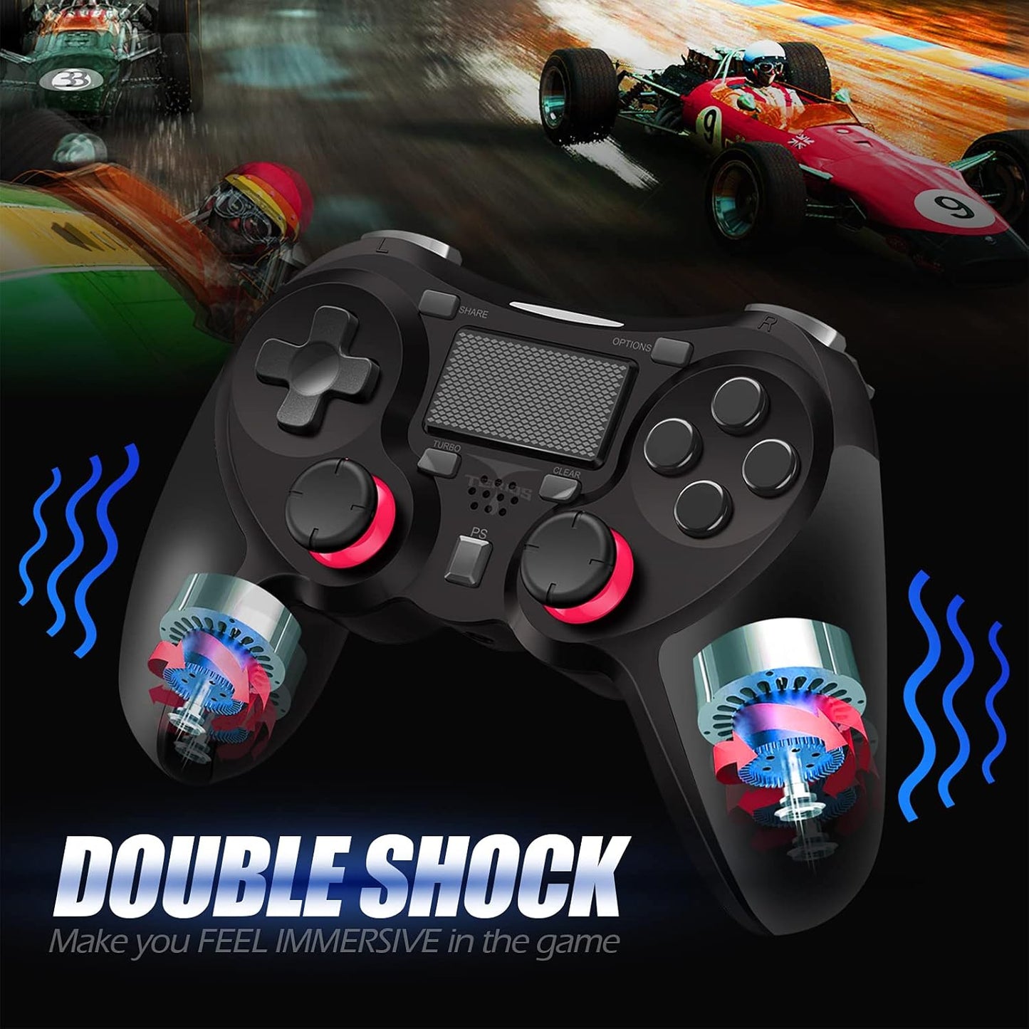 Visenovo Kabelloser PS4-Controller Dualshock mit LED-Licht Für PS4/Pro/Slim (Schwarz)