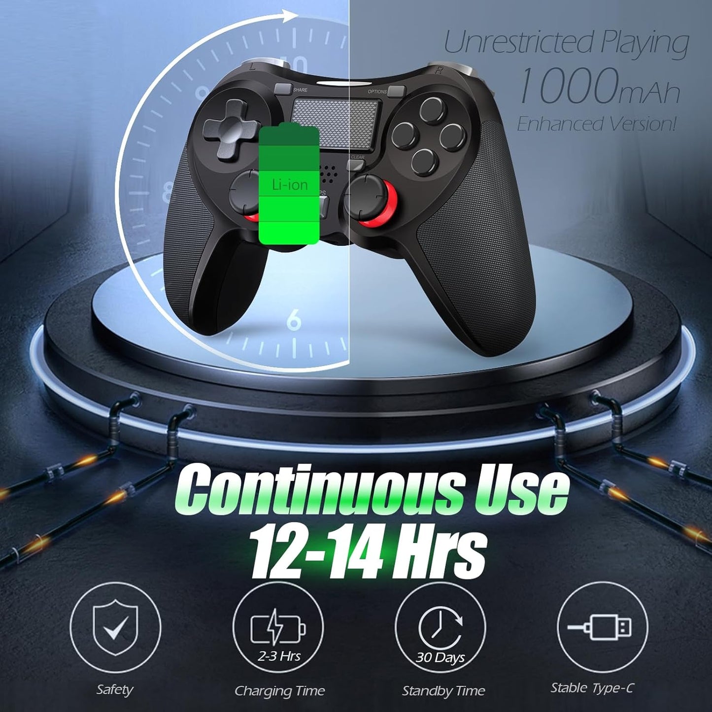 Visenovo Kabelloser PS4-Controller Dualshock mit LED-Licht Für PS4/Pro/Slim (Schwarz)