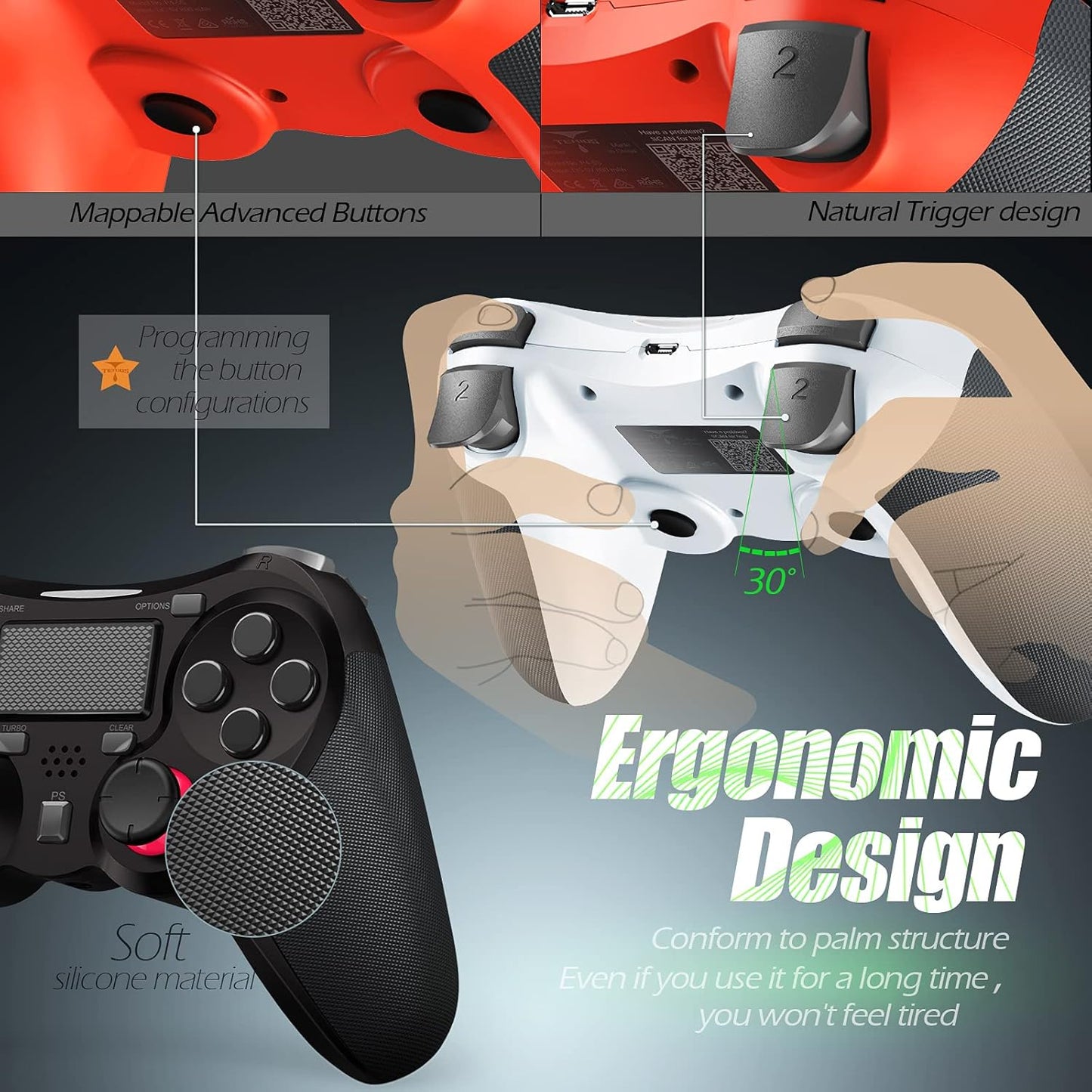 Visenovo Kabelloser PS4-Controller Dualshock mit LED-Licht Für PS4/Pro/Slim (Schwarz)