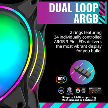 Cooler Master MasterFan MF140 Halo 3-Pin ARGB-Lüfter, 24 unabhängige LEDs,