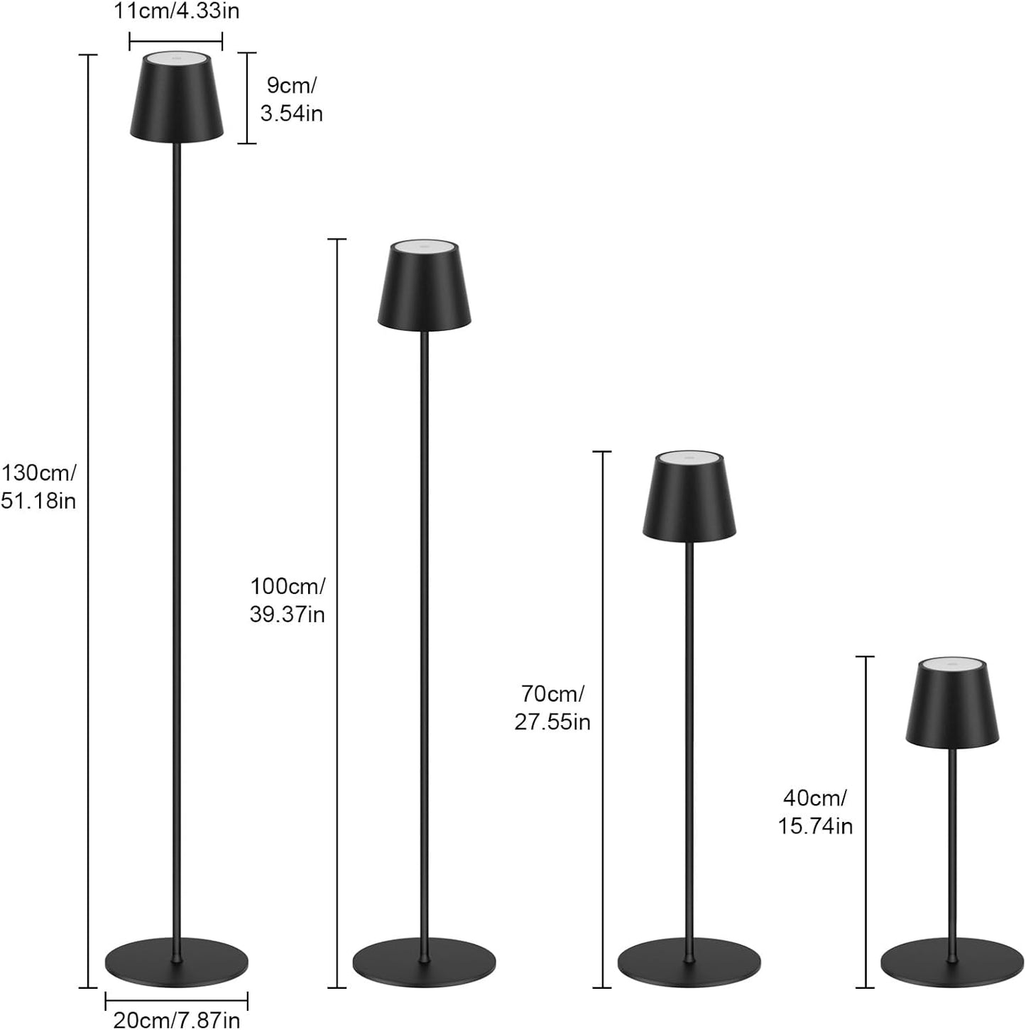 Coinmit LED kabellose Akku Stehlampe, 3000K-6000K dimmbare Touch Control Schwarz