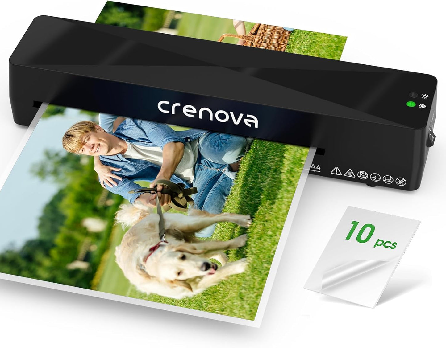 Crenova Laminiermaschine mit 10 Laminierblättern, A4 Heiß & Kalt mit Fast Warm Technologie,