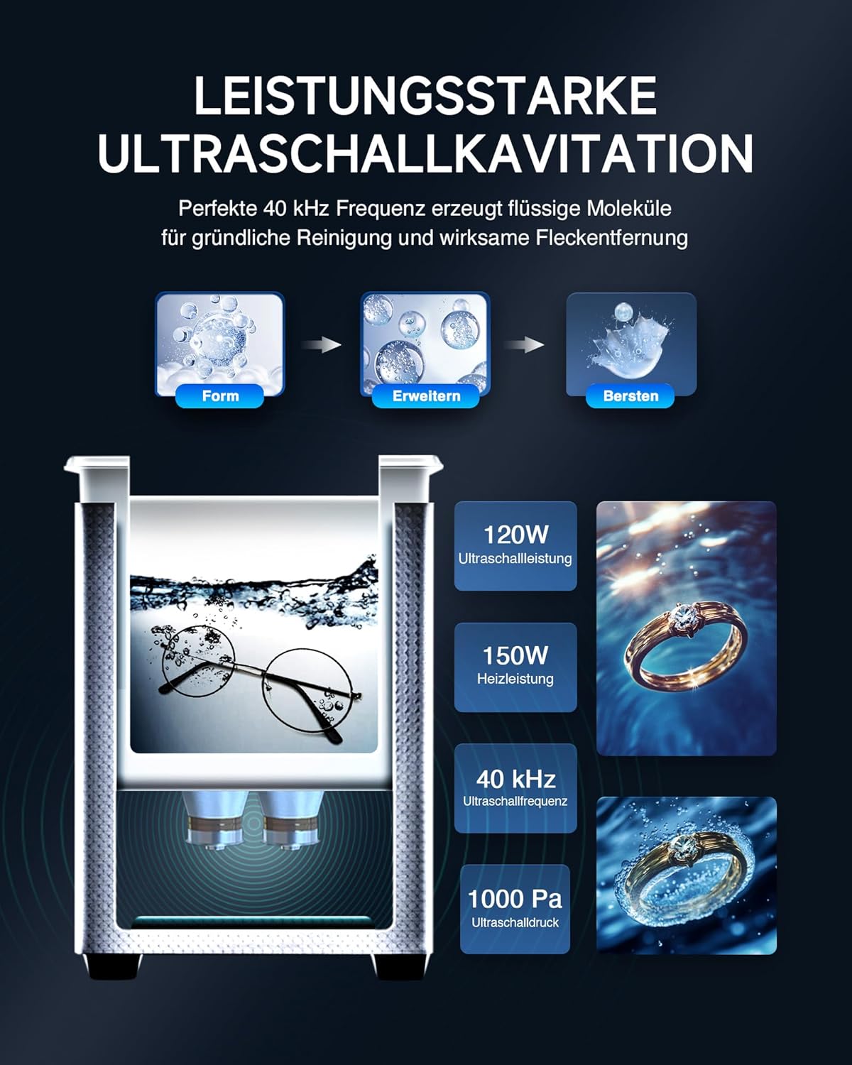 CREWORKS Ultraschallreinigungsgerät 3L mit Degas- und Sanftmodus Ultraschallreiniger mit Innenkorb