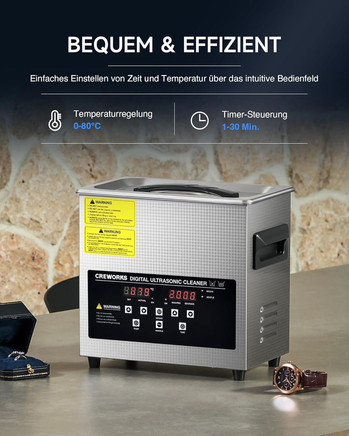 CREWORKS Ultraschallreinigungsgerät 3L mit Degas- und Sanftmodus Ultraschallreiniger mit Innenkorb