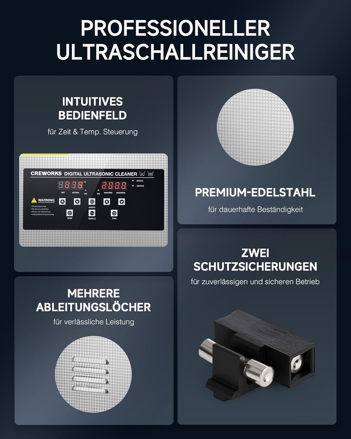 CREWORKS Ultraschallreinigungsgerät 3L mit Degas- und Sanftmodus Ultraschallreiniger mit Innenkorb