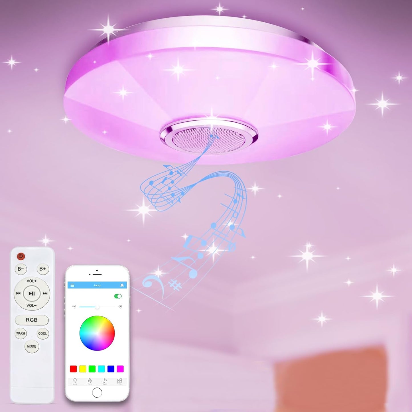 CGSGDK 36W Dimmbare LED Deckenleuchte mit Fernbedienung und Bluetooth Lautsprecher