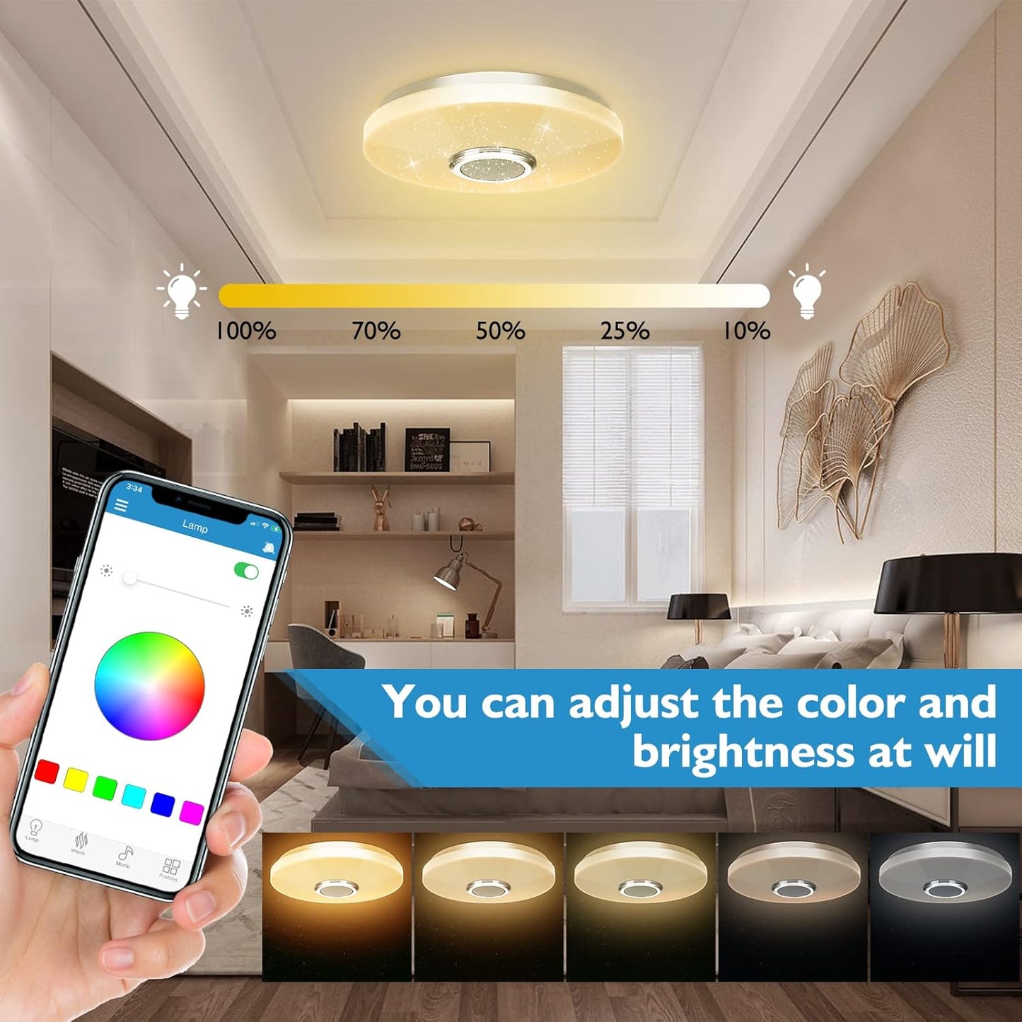 CGSGDK 36W Dimmbare LED Deckenleuchte mit Fernbedienung und Bluetooth Lautsprecher
