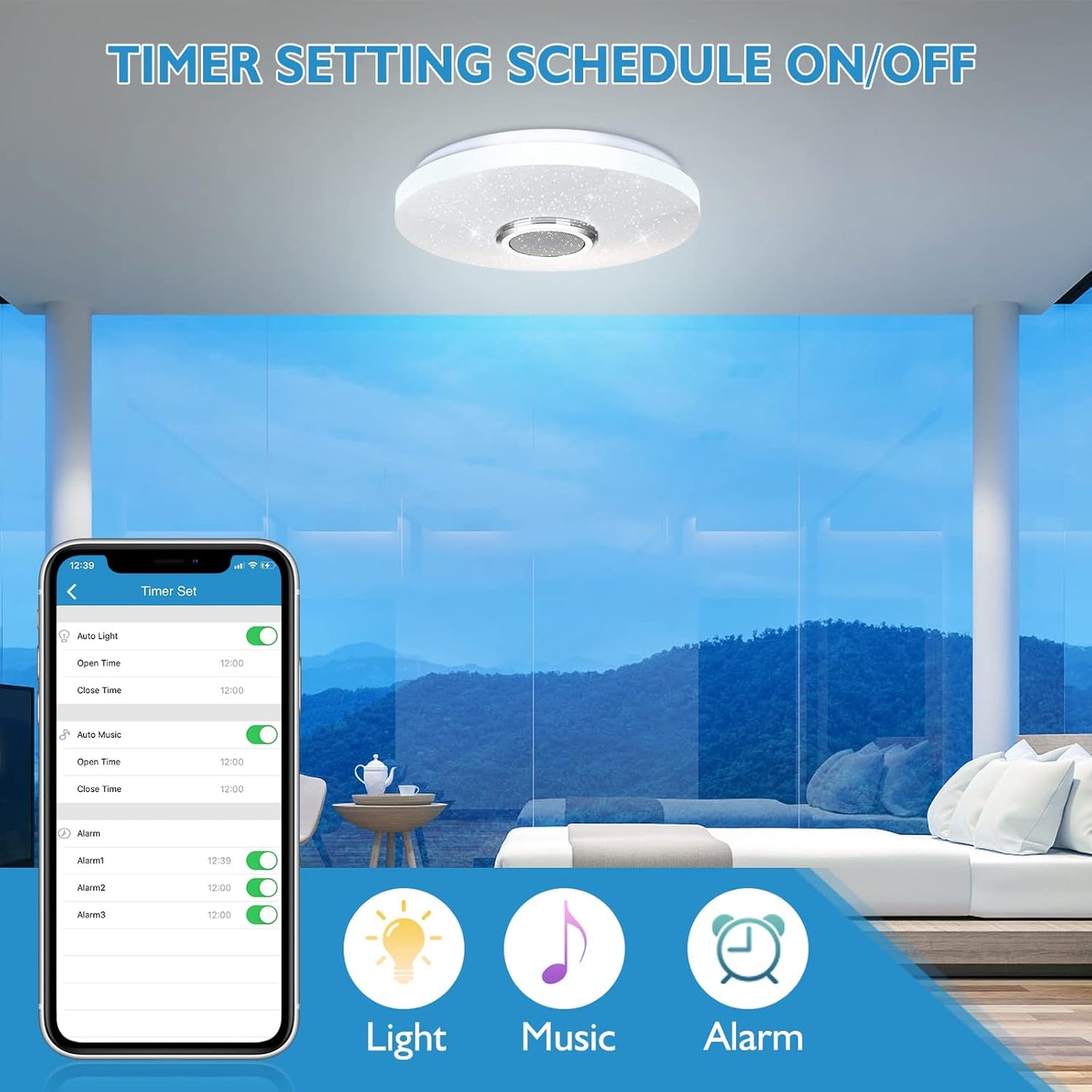 CGSGDK 36W Dimmbare LED Deckenleuchte mit Fernbedienung und Bluetooth Lautsprecher