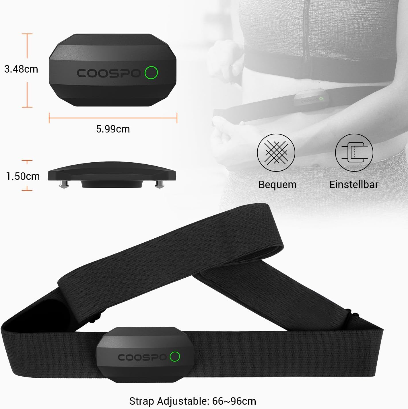 COOSPO H808S Brustgurt Pulsmesser ANT+/Bluetooth Herzfrequenzmesser Sensor