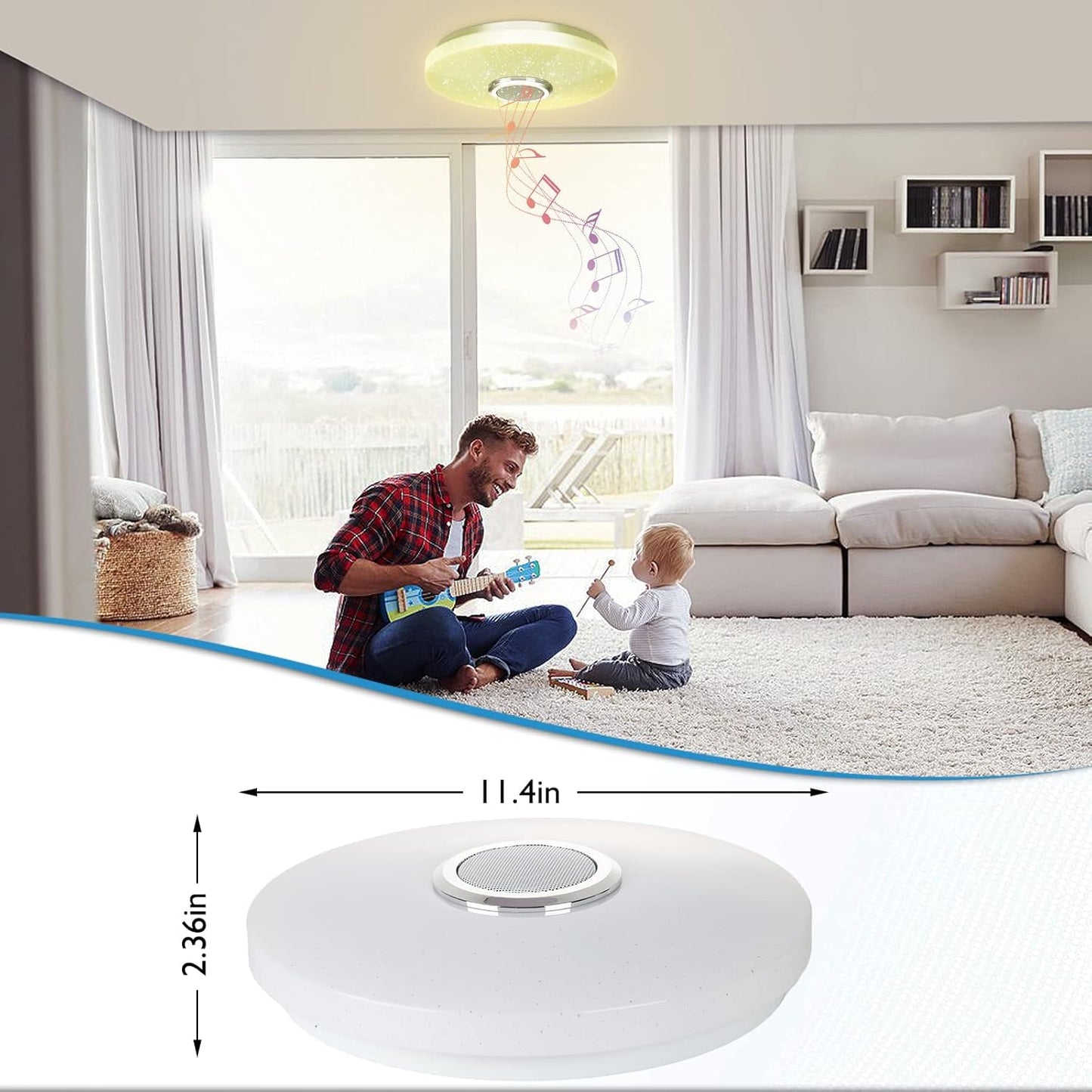 CGSGDK 36W Dimmbare LED Deckenleuchte mit Fernbedienung und Bluetooth Lautsprecher
