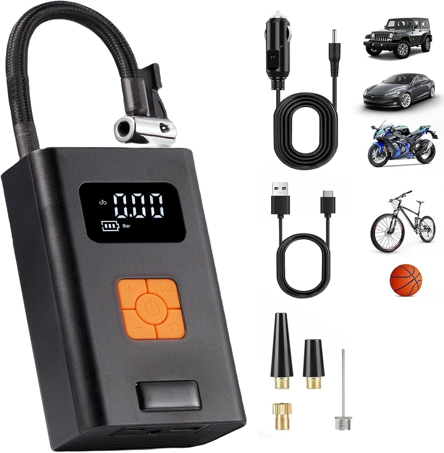 Tragbarer Luftkompressor Mini Reifenpumpe 12V 2000mAh 150PSI Luftpumpe