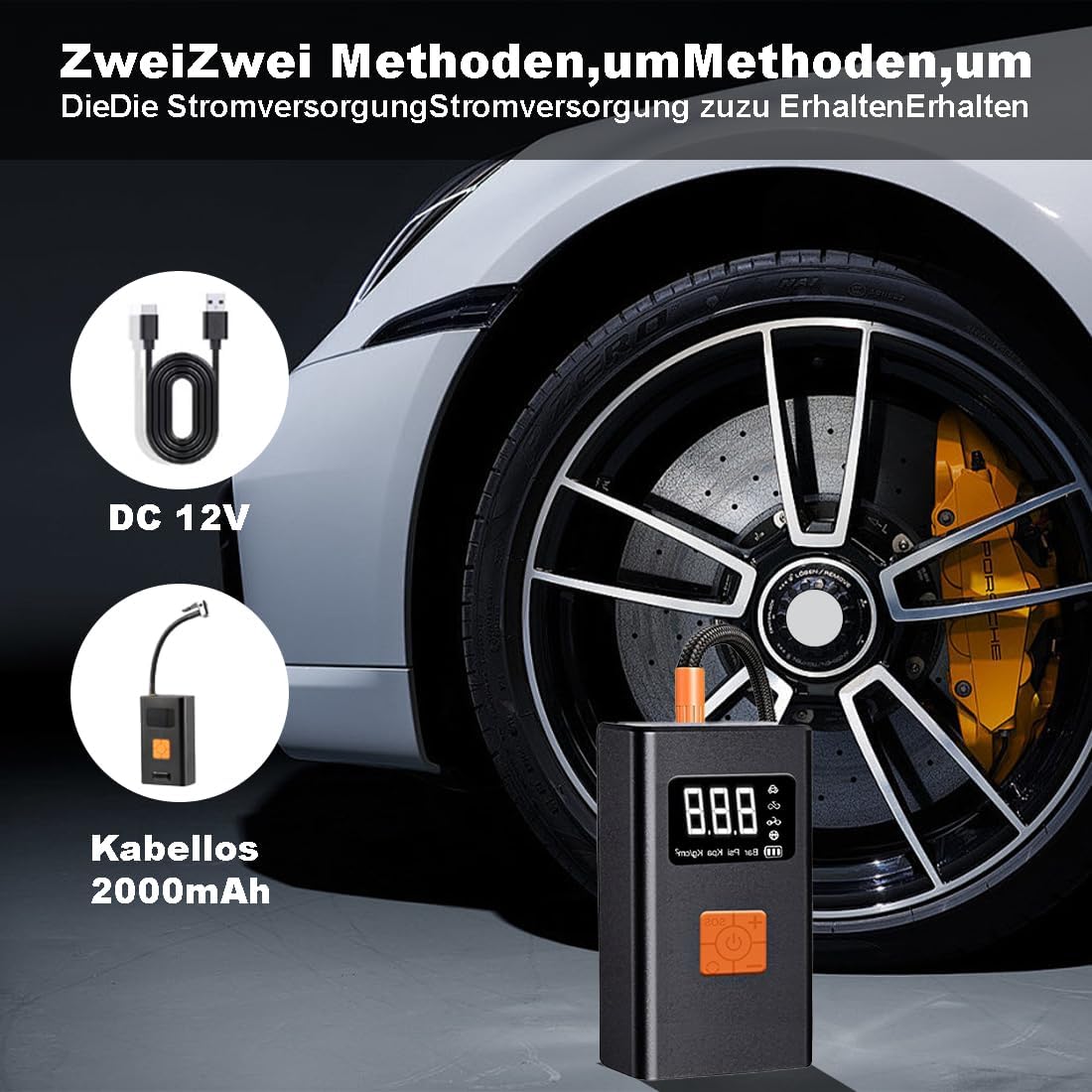 Tragbarer Luftkompressor Mini Reifenpumpe 12V 2000mAh 150PSI Luftpumpe