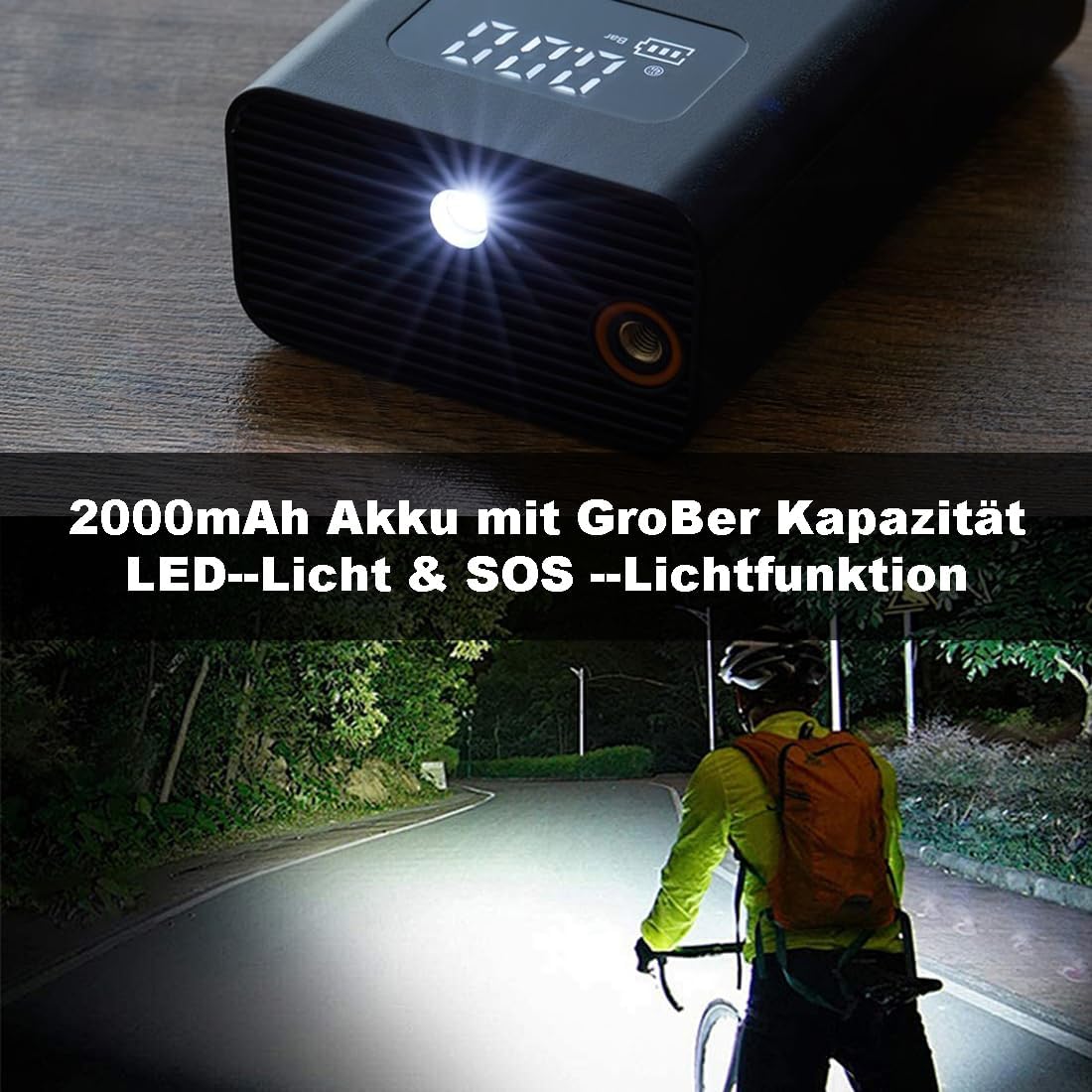 Tragbarer Luftkompressor Mini Reifenpumpe 12V 2000mAh 150PSI Luftpumpe