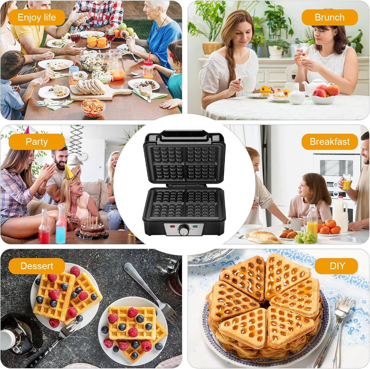Cozary Waffeleisen Belgische Waffel, 4-Scheiben 1200W Schnelle und Stabile Wärme