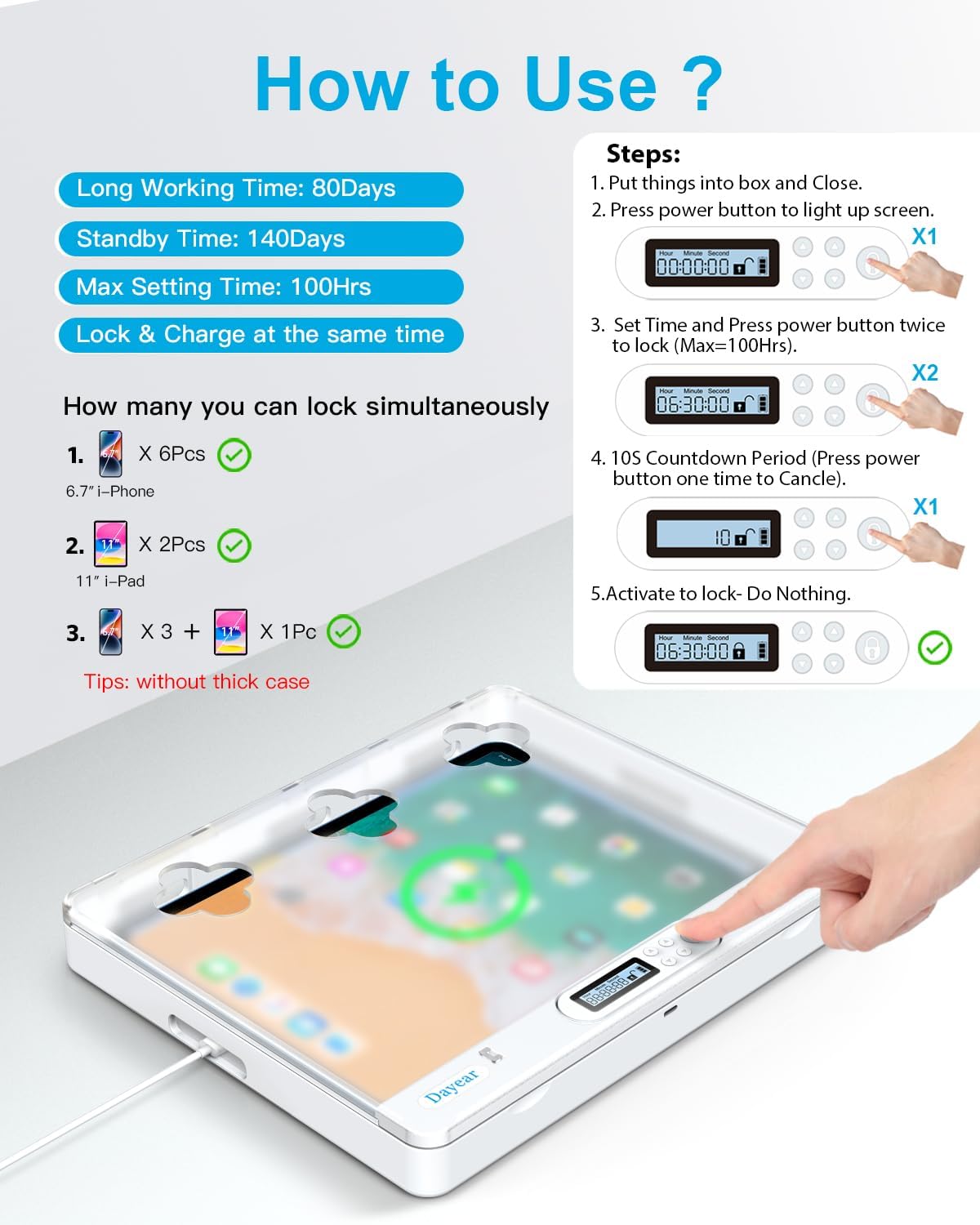 Dayear Telefon/Pad Handy Gefängnis, Handy Timer Lock Box für Phone/iPad/Tablet/TV Controller