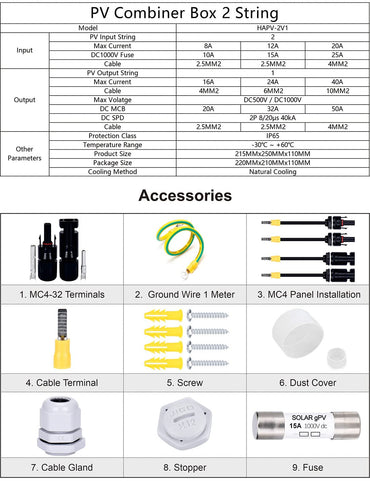 Dihool DC Überspannungsschutz PV Anschlusskasten DC500V 15A 2 String Blitzschutz Für PV anlage Photovoltaik IP65 Gehäuse(2x 15A in,1x 25A out)