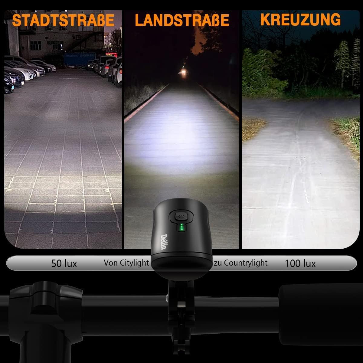 Deilin Fahrradlicht Set, bis zu 70 Lux LED Fahrradbeleuchtung USB Aufladbar
