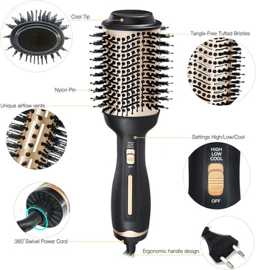 Dee Banna Bürste chauffant Multifunktions-Föhnbürste Peigne chauffant avec 3 températures et 2 conditions d'air négatif Long Styling Bürsten Volumizer Styler Bürste chauffant pour tous les types de cheveux