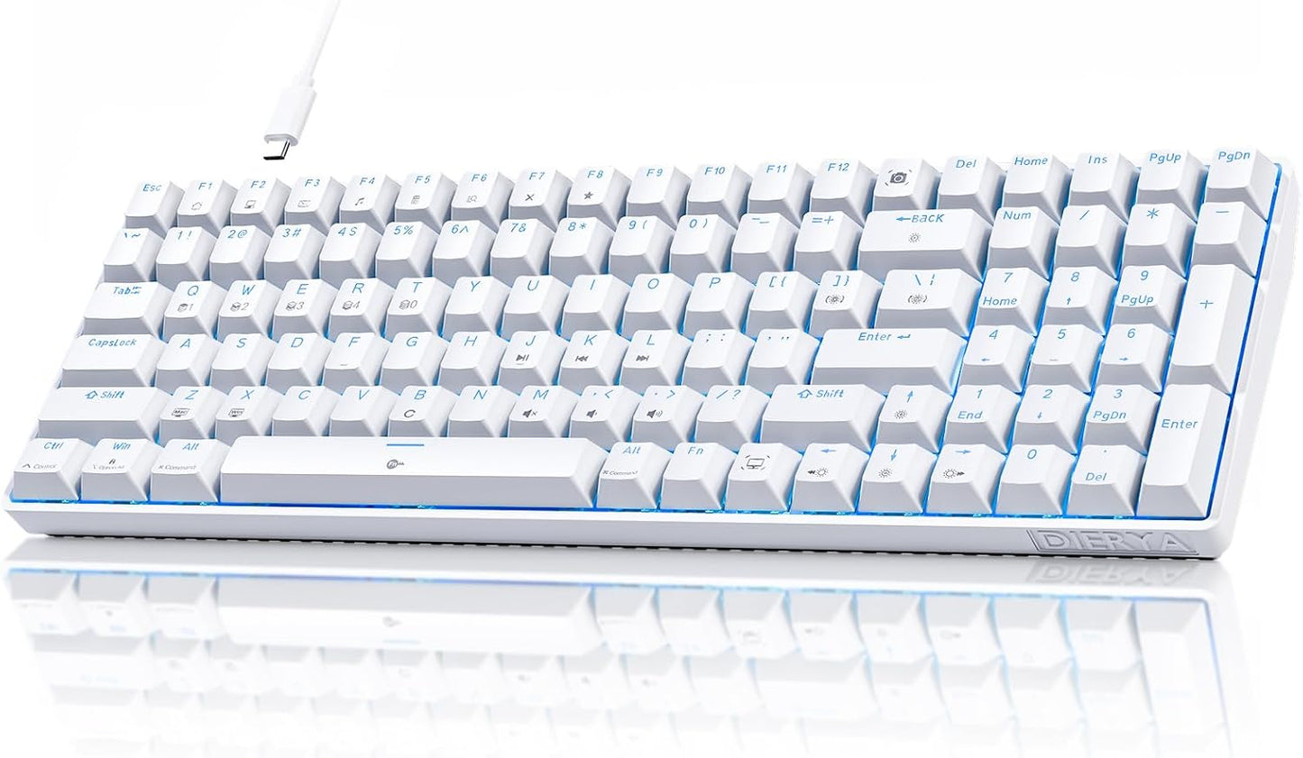 Dierya DK98se Gaming Tastatur,98 Tasten Mechanische Tastatur mit Brown Tactile Switch Weiß