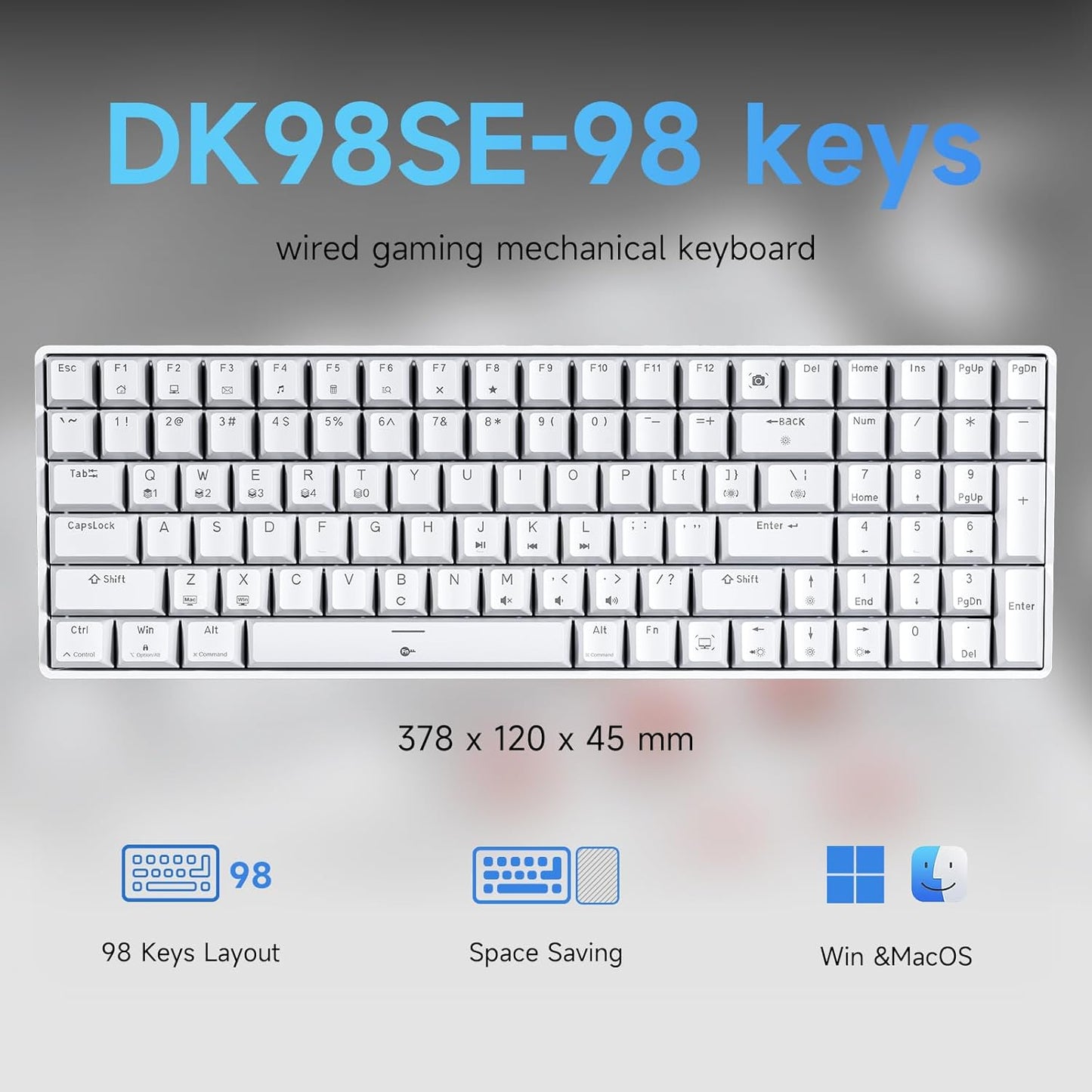 Dierya DK98se Gaming Tastatur,98 Tasten Mechanische Tastatur mit Brown Tactile Switch Weiß