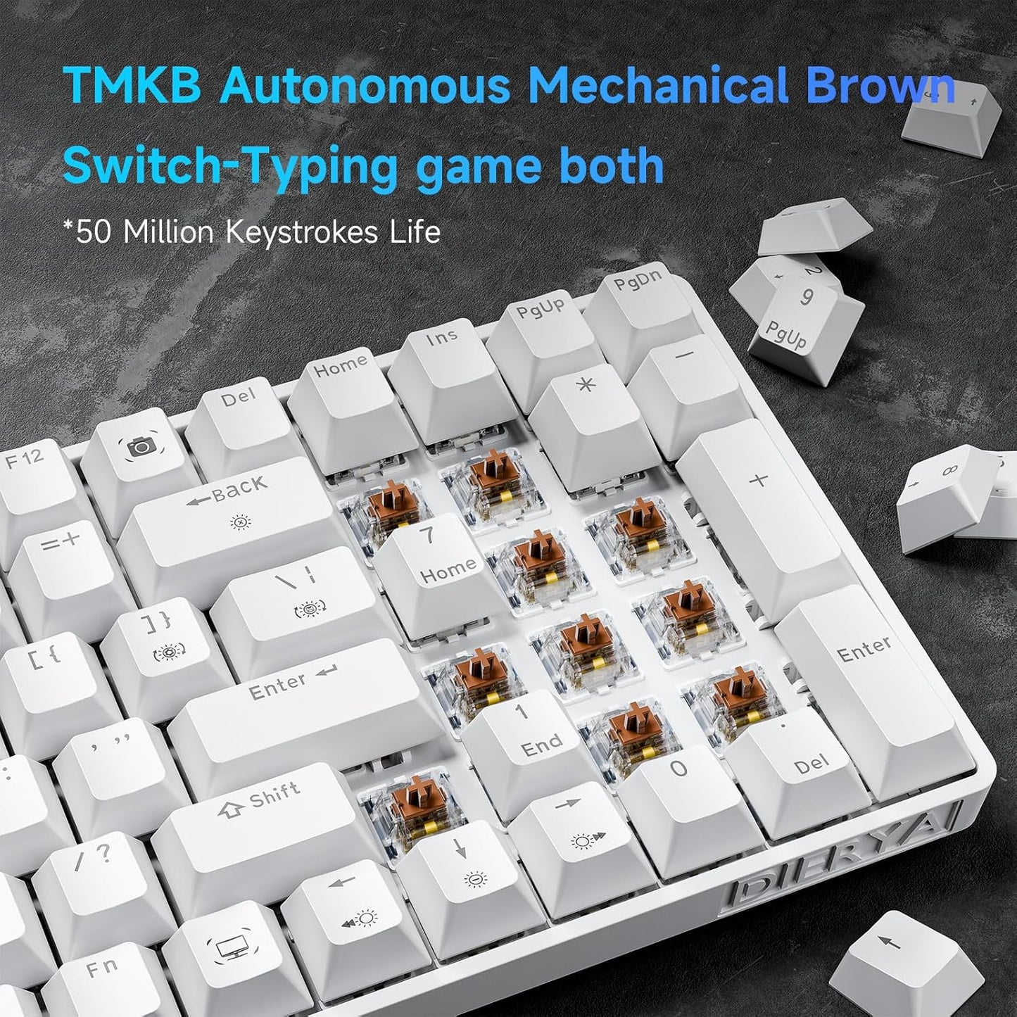 Dierya DK98se Gaming Tastatur,98 Tasten Mechanische Tastatur mit Brown Tactile Switch Weiß