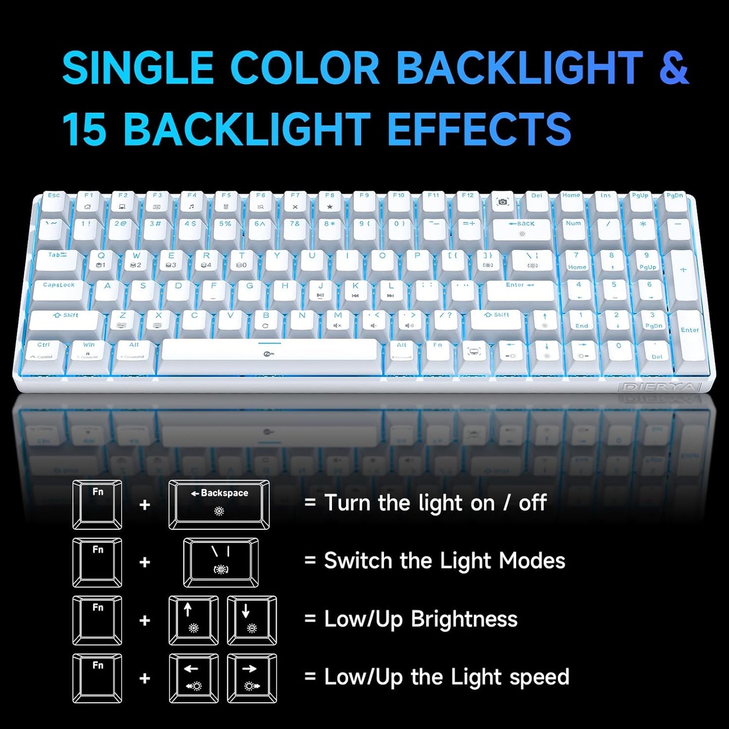 Dierya DK98se Gaming Tastatur,98 Tasten Mechanische Tastatur mit Brown Tactile Switch Weiß