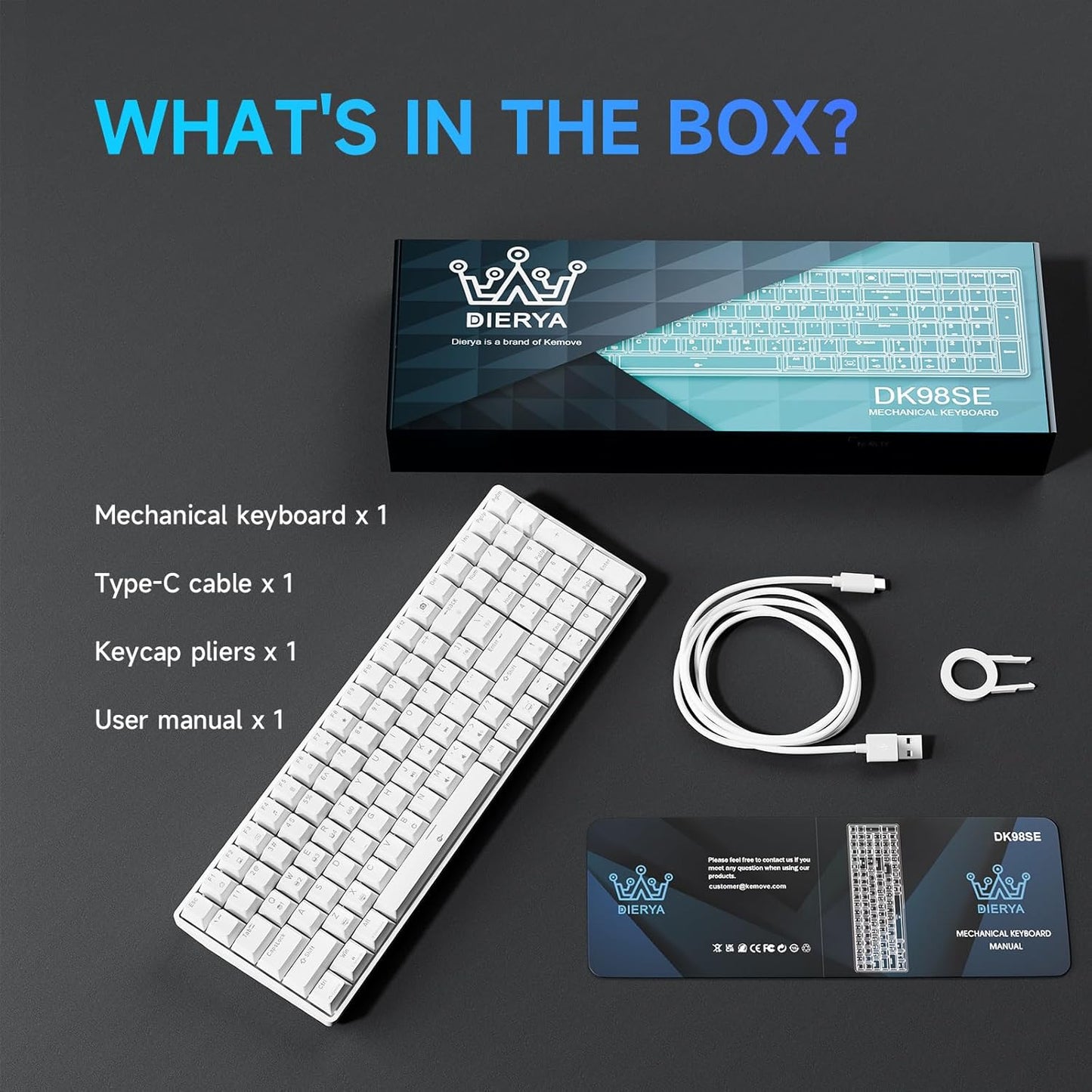 Dierya DK98se Gaming Tastatur,98 Tasten Mechanische Tastatur mit Brown Tactile Switch Weiß
