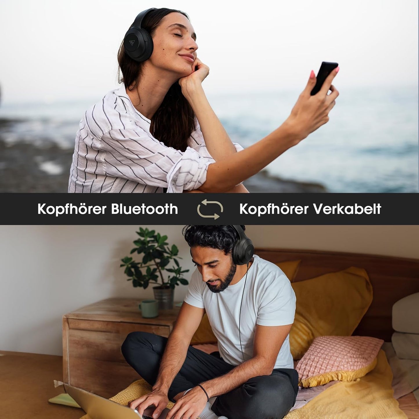 DOQAUS Kopfhörer Life 5 Kabellos Bluetooth,70Std Spielzeit 3 EQ-Modi Schwarz