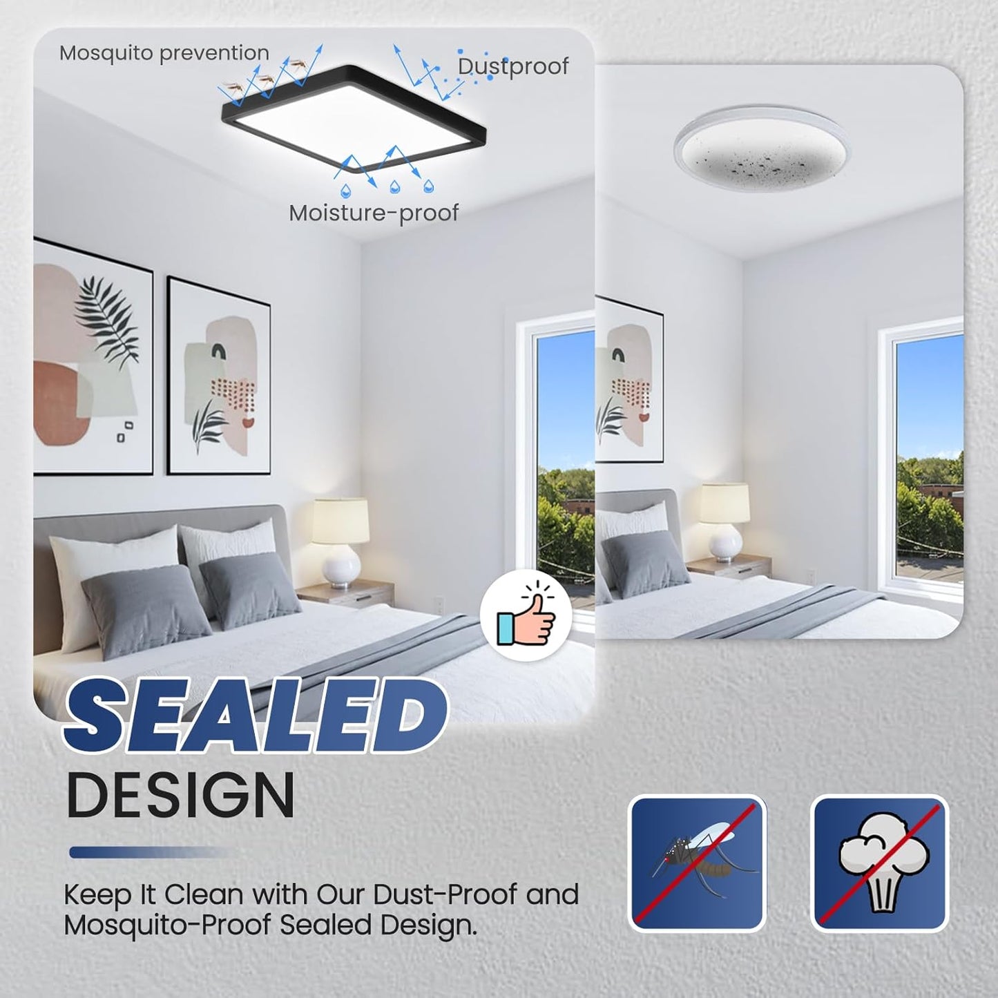 DoRight Led-Deckenleuchte, 36 W, IP44, wasserdicht, vierkant 30cm schwarz,