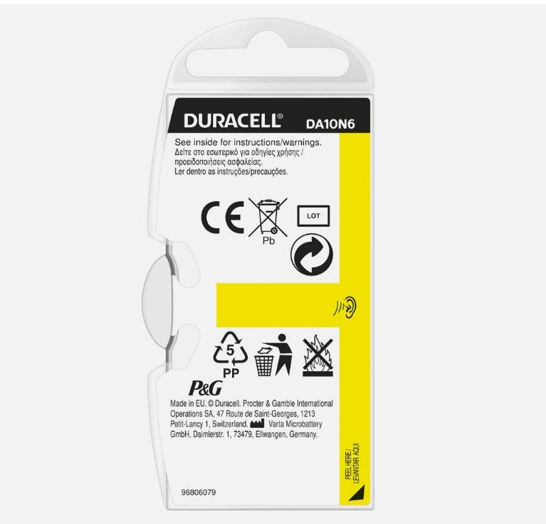 Duracell Hörgerätebatterie Activair easytab 10 gelb , 20 x 6 St (120 Stück)