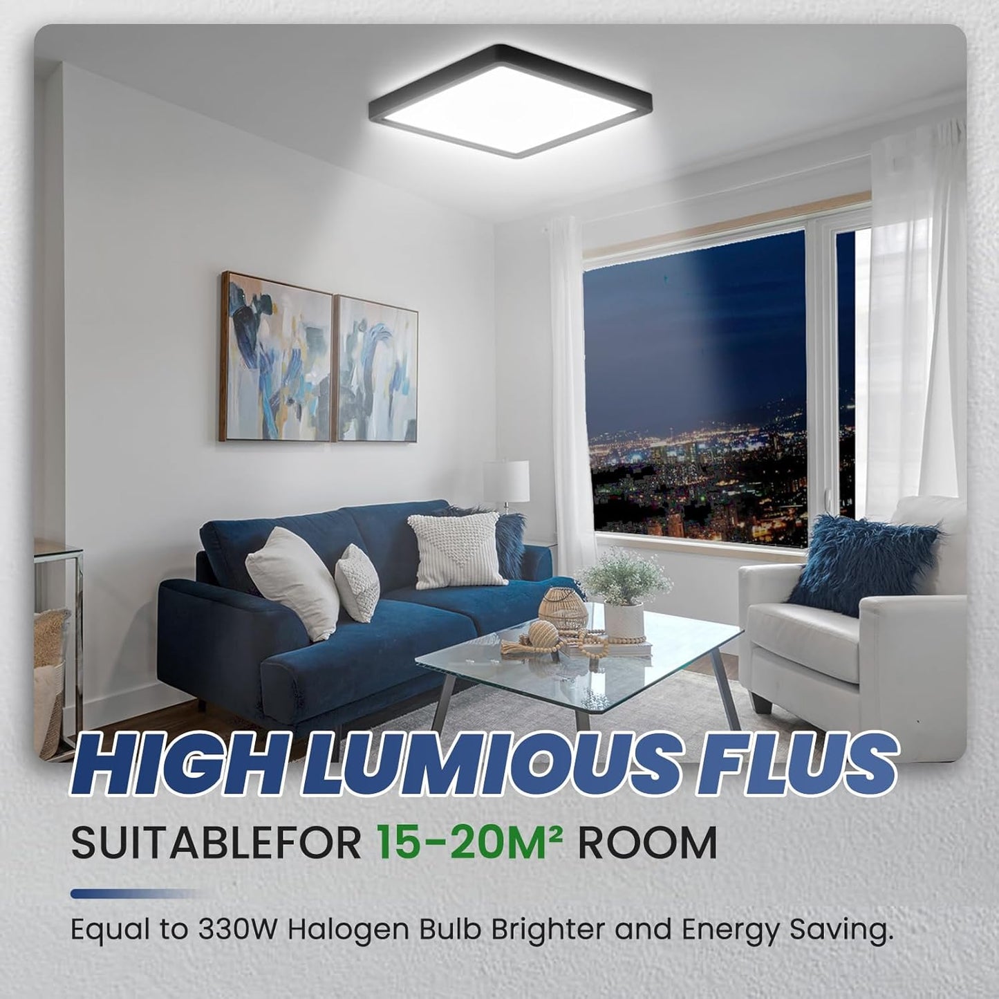DoRight Led-Deckenleuchte, 36 W, IP44, wasserdicht, vierkant 30cm schwarz,