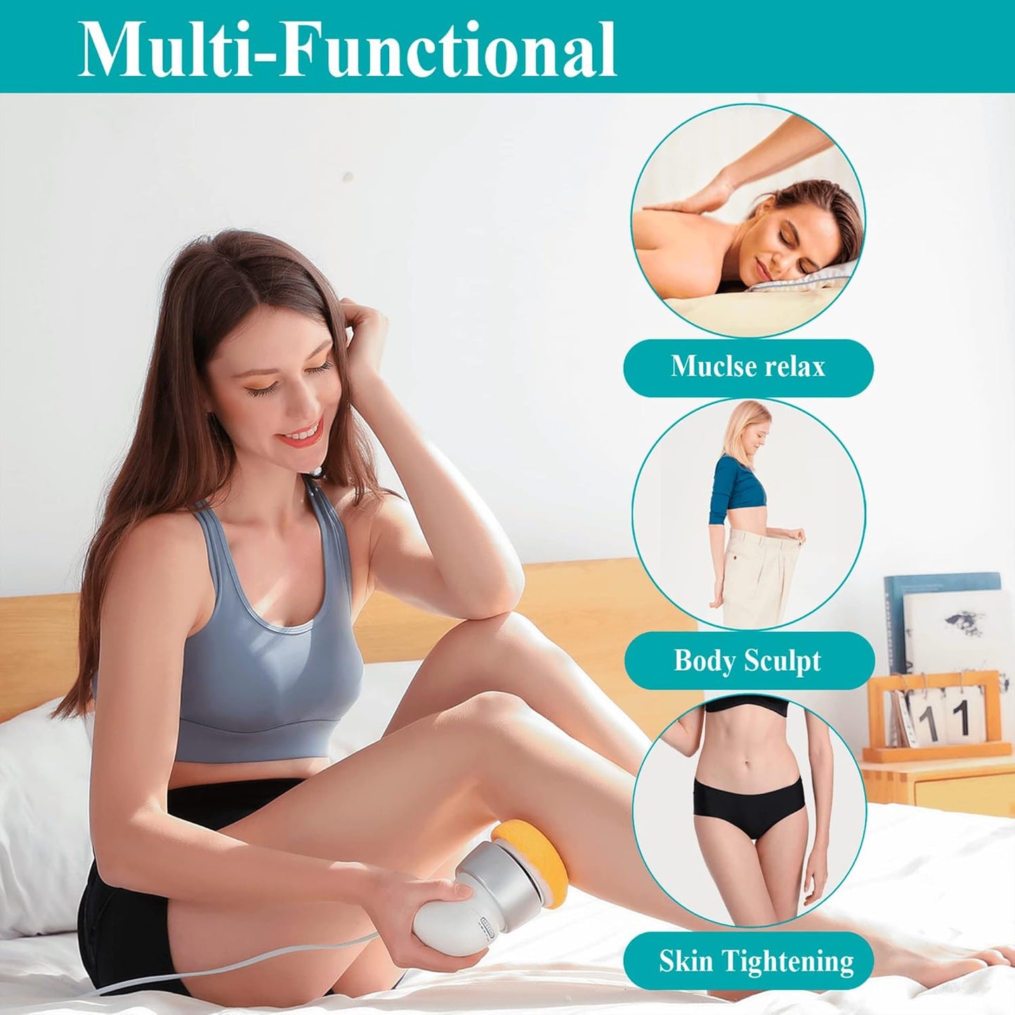 Hand-Cellulite-Massagegerät PL-678, Körperformungsmaschine mit 6 körperfreundlichen, waschbaren Pads, Lymphdrainage-Massagegerät