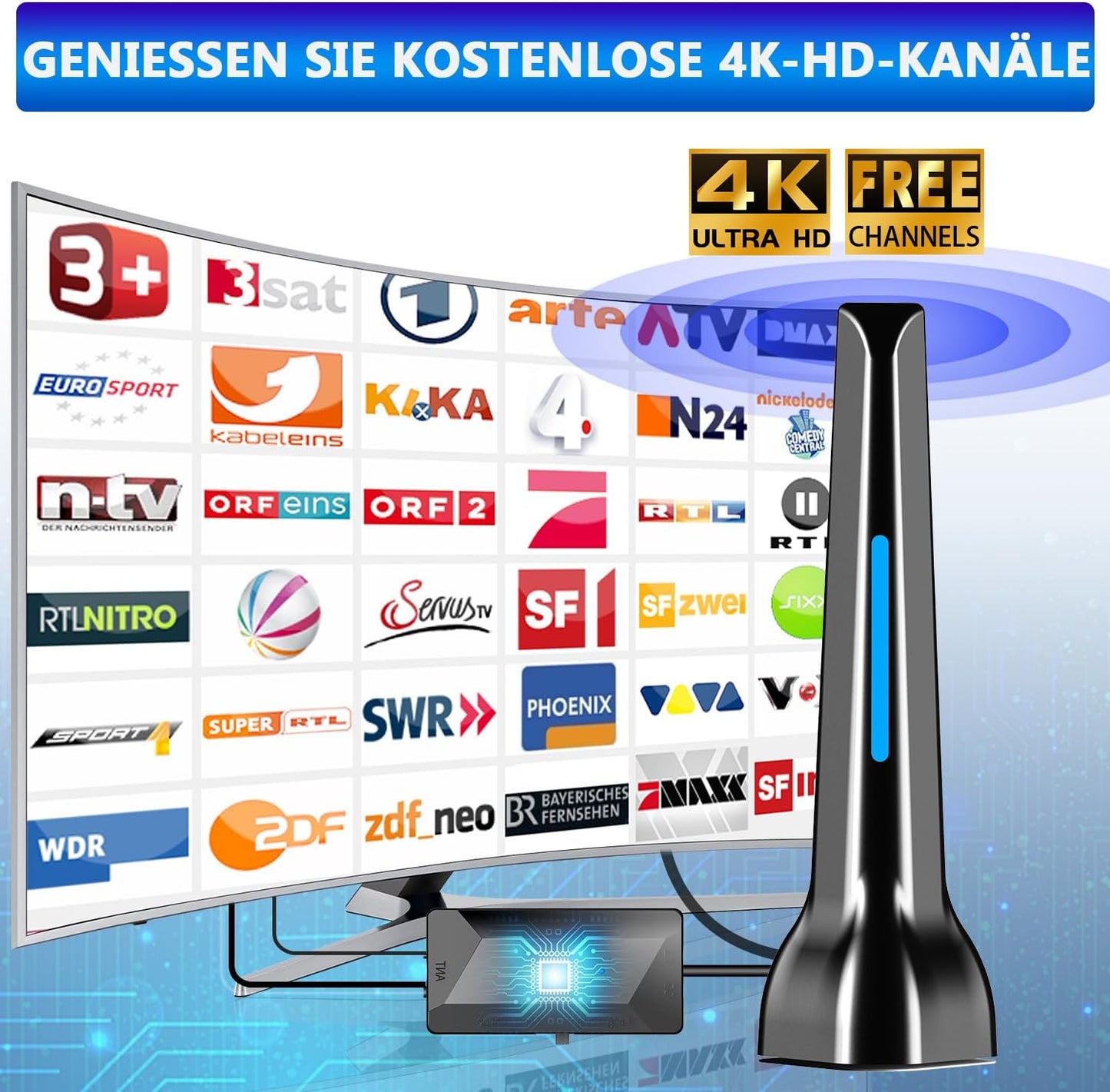 DVBT2 Antenne, zimmerantenne DVB-T & DVB-T2 Antennen mit Verstärker,