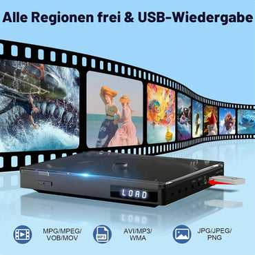 Mini-DVD-Player für TV, DVD-Player USB,1080P HD Upscaling,HDMI, RCA & AUX