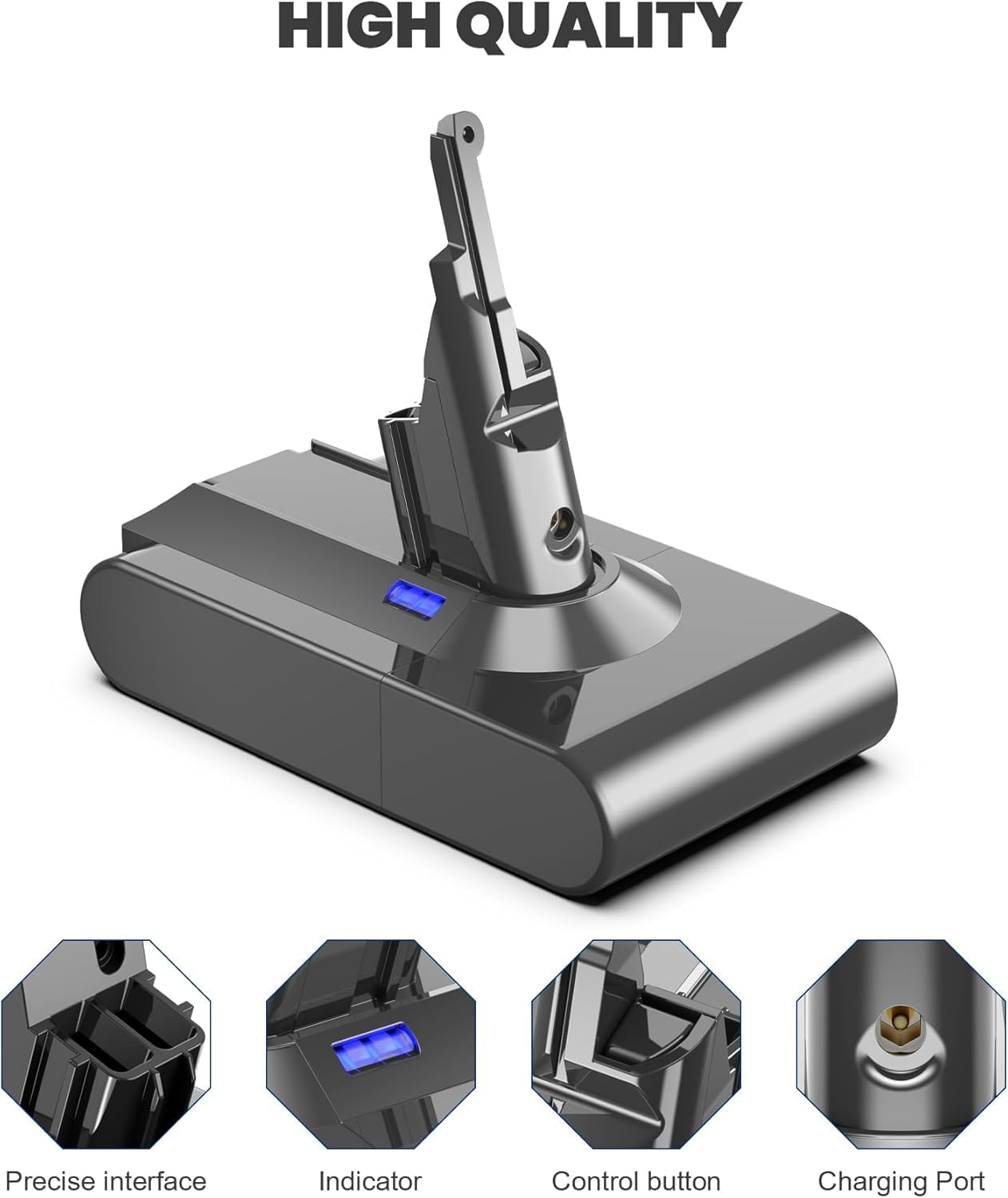 V8 Akku 6000mAh, 21.6V 6000mAh Ersatzakku für Dyson V8
