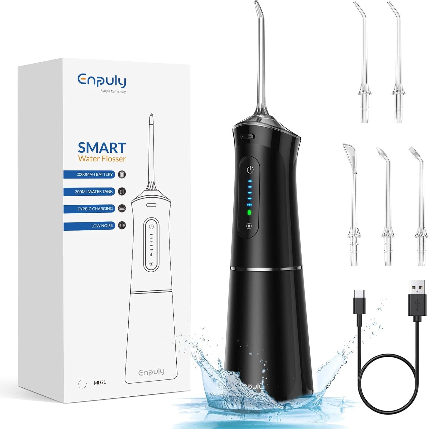 ENPULY Kabelloser Mundusche, IPX7, wasserdicht, 2000 mAh mit 5 Modi und 5 Düsen