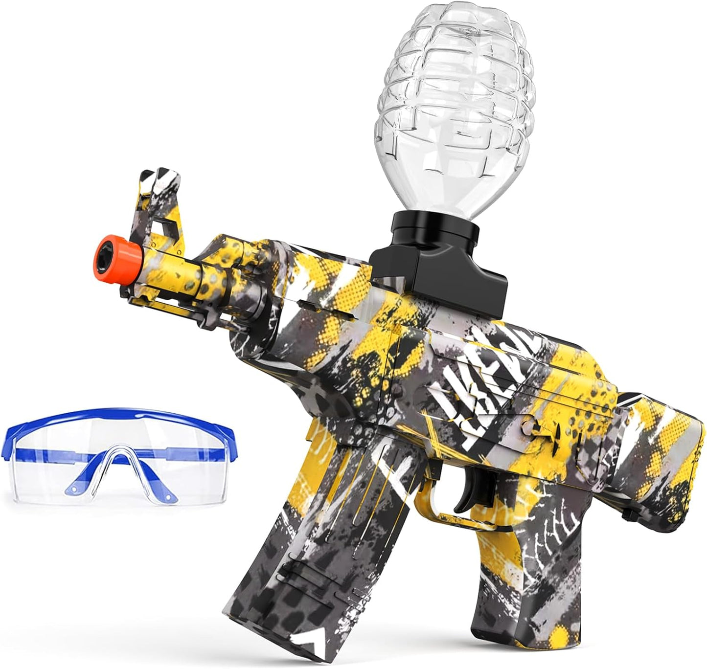 Elite Elektrischer mit Gelkugelblaster AEG AKM-47 für Outdoor-Aktivitäten, Kampf, Schießen, Teamspiel (Gelb)