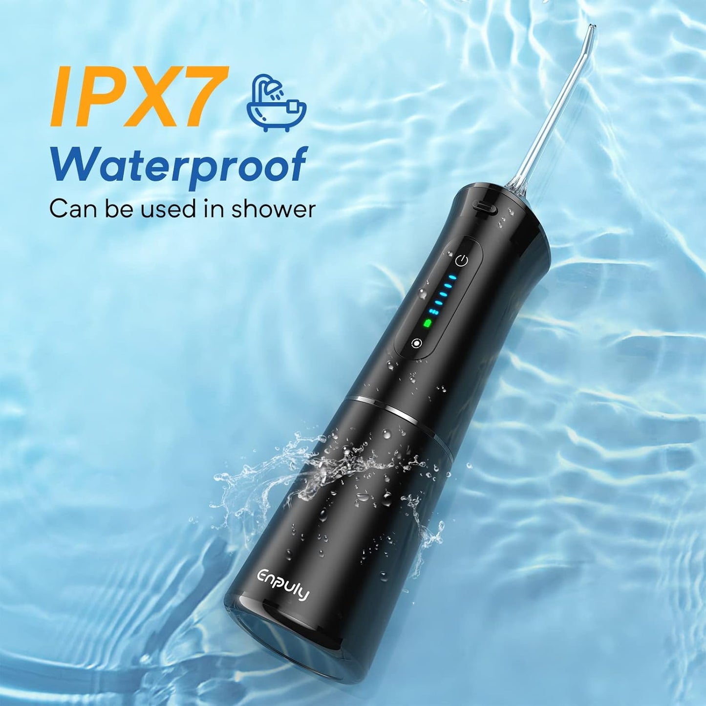 ENPULY Kabelloser Mundusche, IPX7, wasserdicht, 2000 mAh mit 5 Modi und 5 Düsen