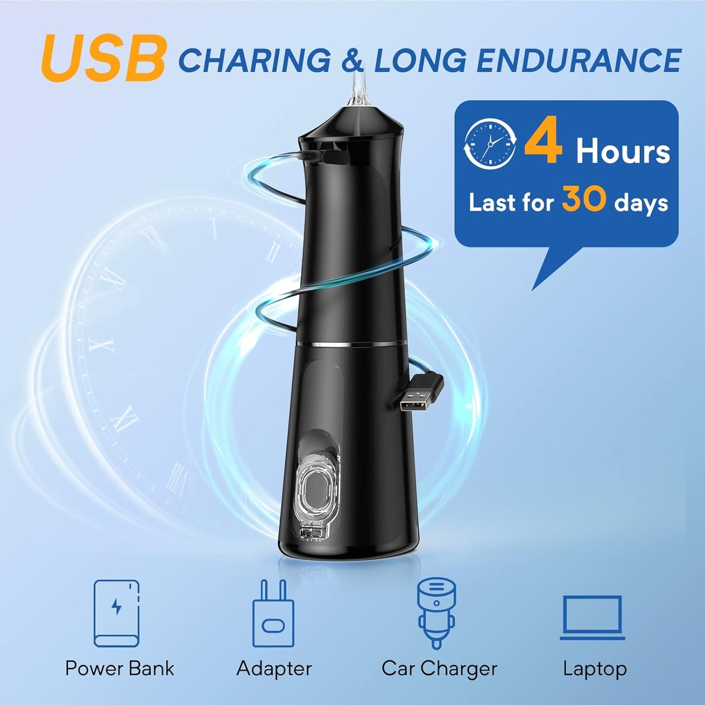ENPULY Kabelloser Mundusche, IPX7, wasserdicht, 2000 mAh mit 5 Modi und 5 Düsen