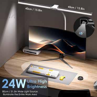 EYOCEAN Schreibtischlampe, Doppelkopf Klemmbar, 24W 80cm mit Fernbedienung, Dimmbar Mattweiß