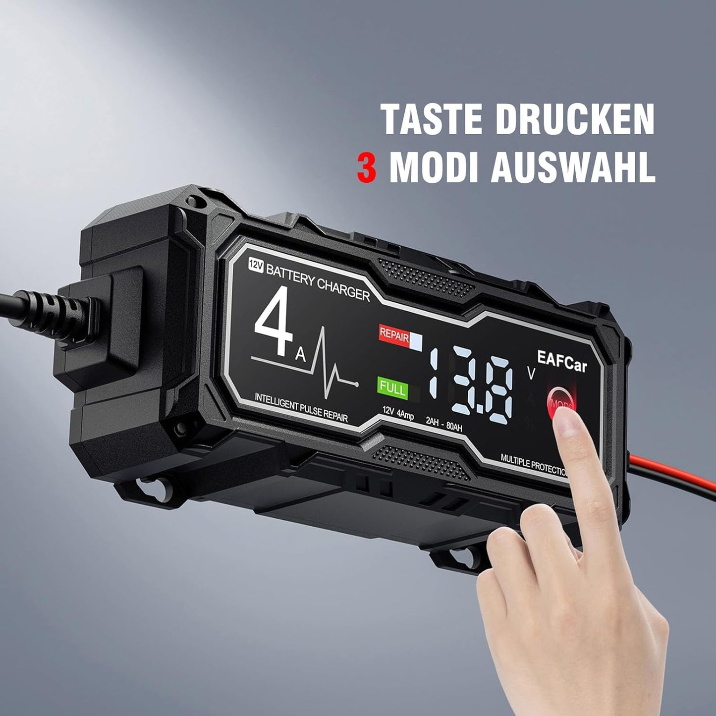 EAFCar Autobatterie Ladegerät, 4A 12V Smart vollautomatische KFZ Batterieladegerät mit LCD-Bildschirm
