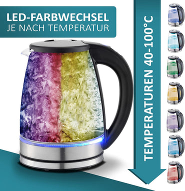 Ecosa Glas Wasserkocher mit Temperatureinstellung | 40°C - 100°C | 1,8 L | 2200 watts | Écran LCD | Éclairage LED | Acier inoxydable de haute qualité