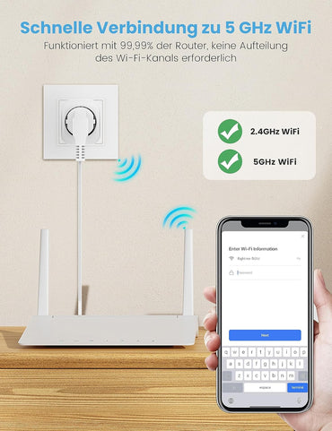 EIGHTREE WLAN Smart Home WiFi Steckdose 2.4GHz&5GHz Alexa/Google APP Fernsteuerung, 16A (4er Pack)