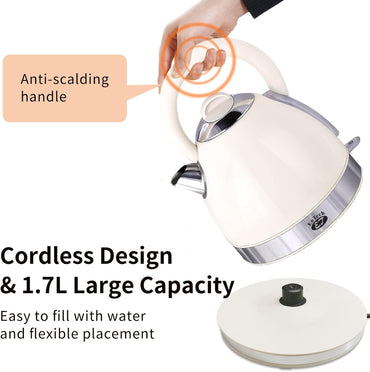 EnTech 1,7 l elektrischer Wasserkocher mit automatischer Abschaltung, schnell kochender Warmwasserbereiter, 3000 W, Edelstahl, BPA-freier Innenraum, LED-Anzeige