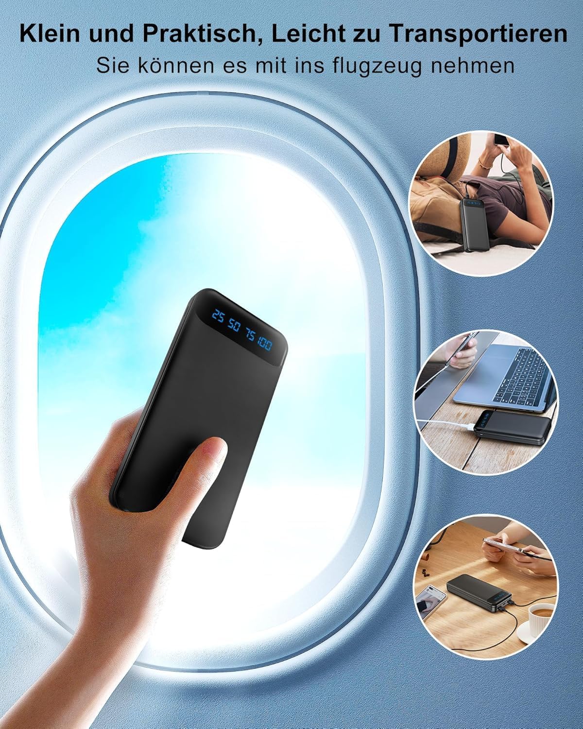 Enerwow Power Bank, 2 Stück 16000mAh Powerbank 5V 3A Schnelles Aufladen Tragbares Ladegerät mit LCD Display, Slimmest Zwei Ports Externer Handyakkus mit iPhone 15 14 13 12 Pro Max, Smartphones